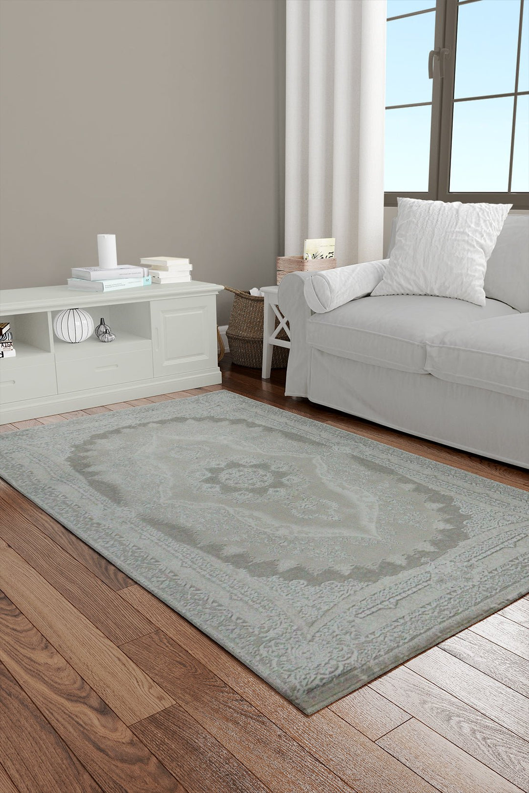 Turkish Modern Festival 1 Rug - Cream & White - 3.9 x 5.5 FT - Sleek And Minimalist For Chic Interiors - V Surfaces