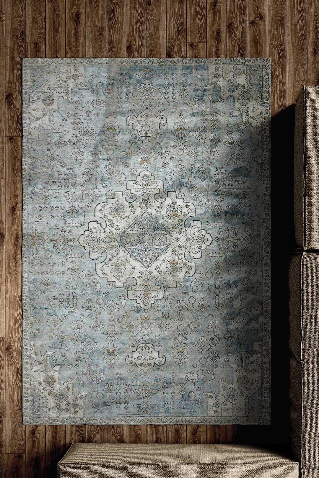 Turkish Modern Festival 1 Rug - Silver & Blue - 5.2 x 7.5 FT - Sleek And Minimalist For Chic Interiors - V Surfaces