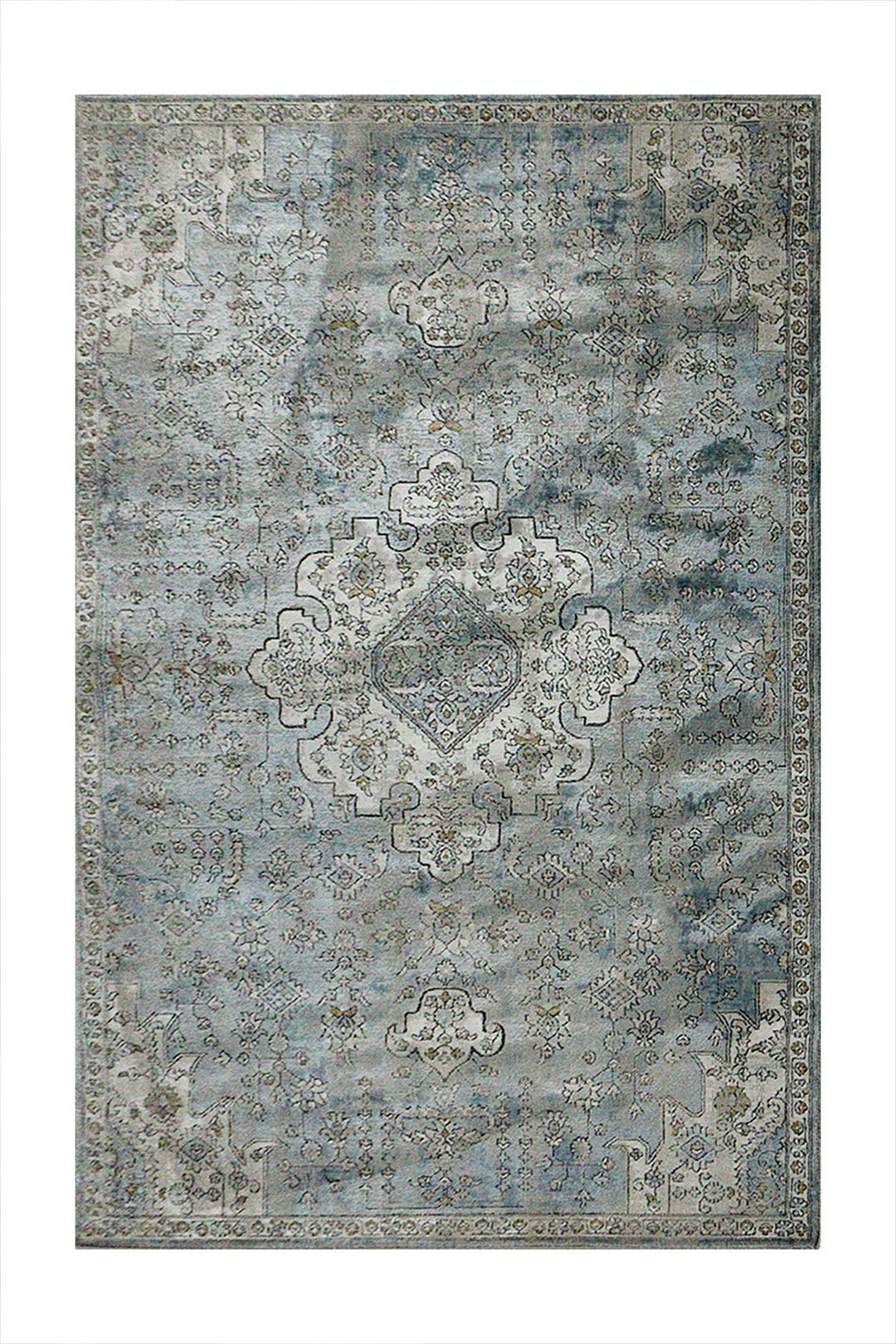 Turkish Modern Festival 1 Rug - Silver & Blue - 5.2 x 7.5 FT - Sleek And Minimalist For Chic Interiors - V Surfaces