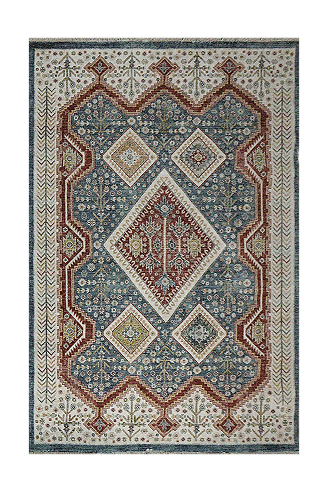 Turkish Modern Festival Plus Rug - 4.9 x 7.5 FT - Blue and Red - Sleek and Minimalist for Chic Interiors - V Surfaces