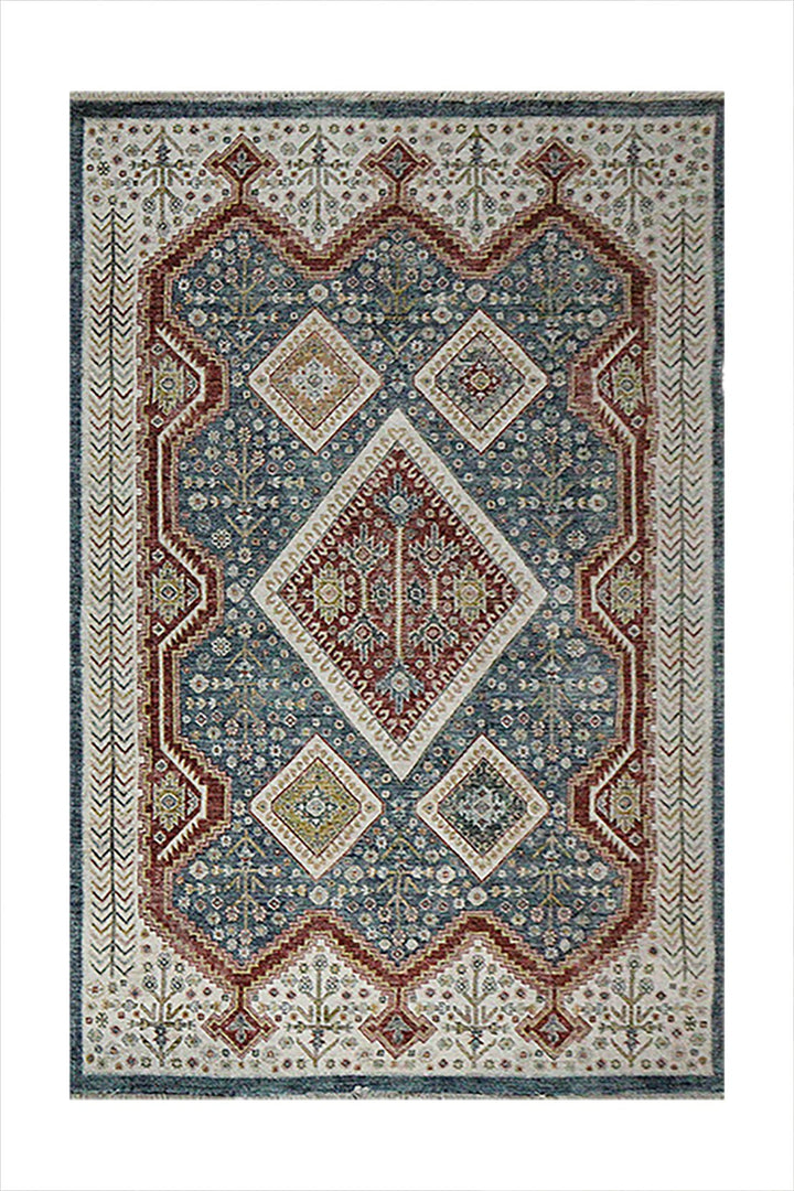 Turkish Modern Festival Plus Rug - 4.9 x 7.5 FT - Blue and Red - Sleek and Minimalist for Chic Interiors - V Surfaces