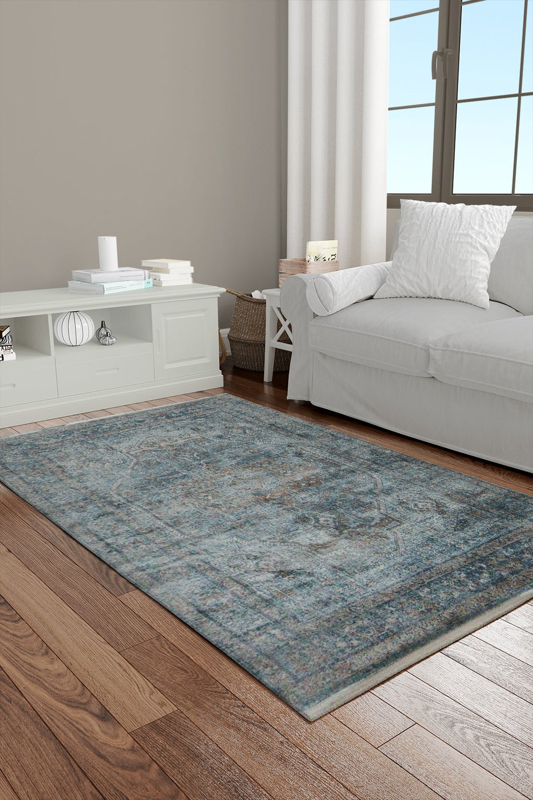 Turkish Modern Festival Plus Rug - Blue - 3.9 x 5.9 FT - Sleek And Minimalist For Chic Interiors - V Surfaces