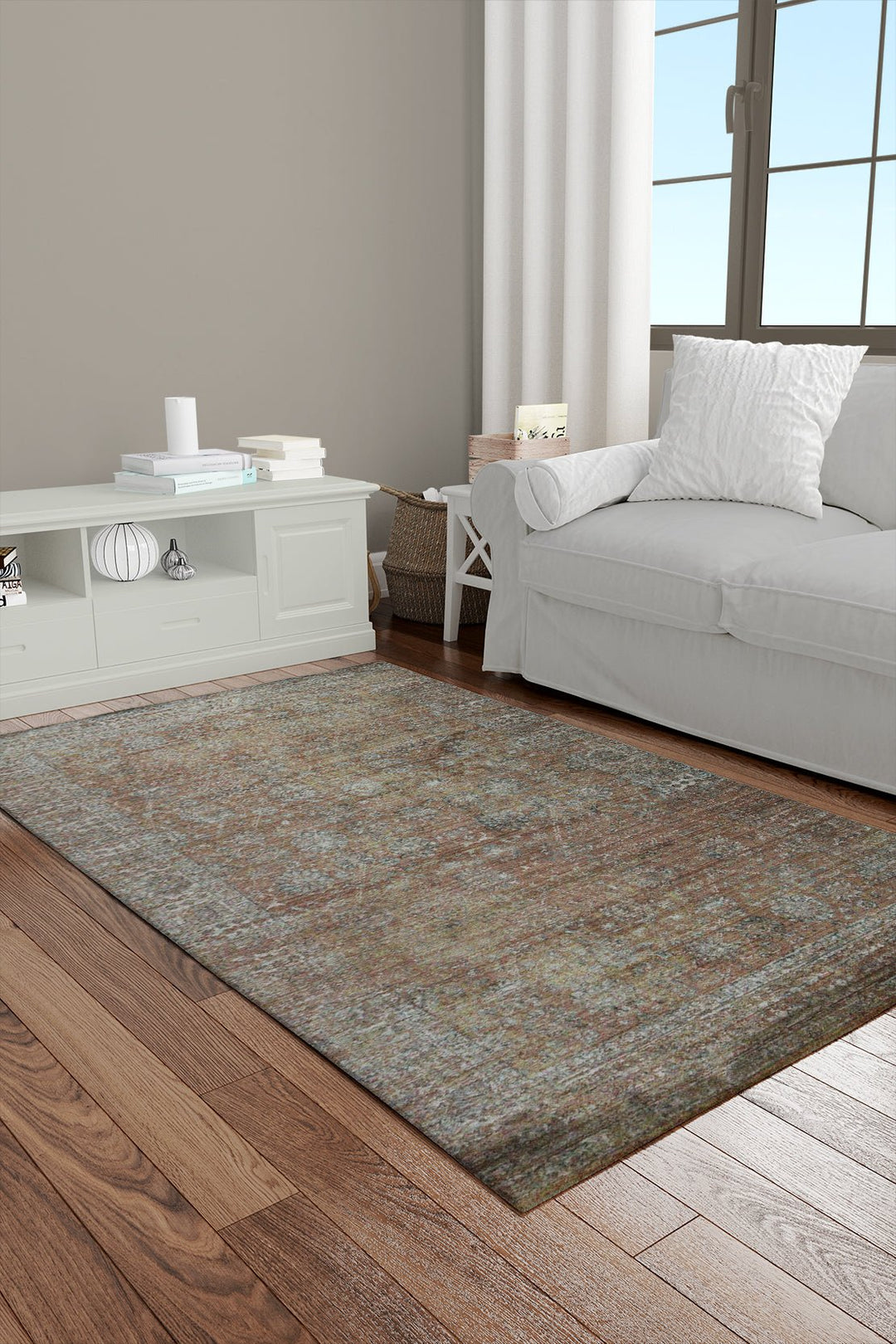 Turkish Modern Festival Plus Rug - Cream & Brown - 3.9 x 5.9 FT - Sleek And Minimalist For Chic Interiors - V Surfaces