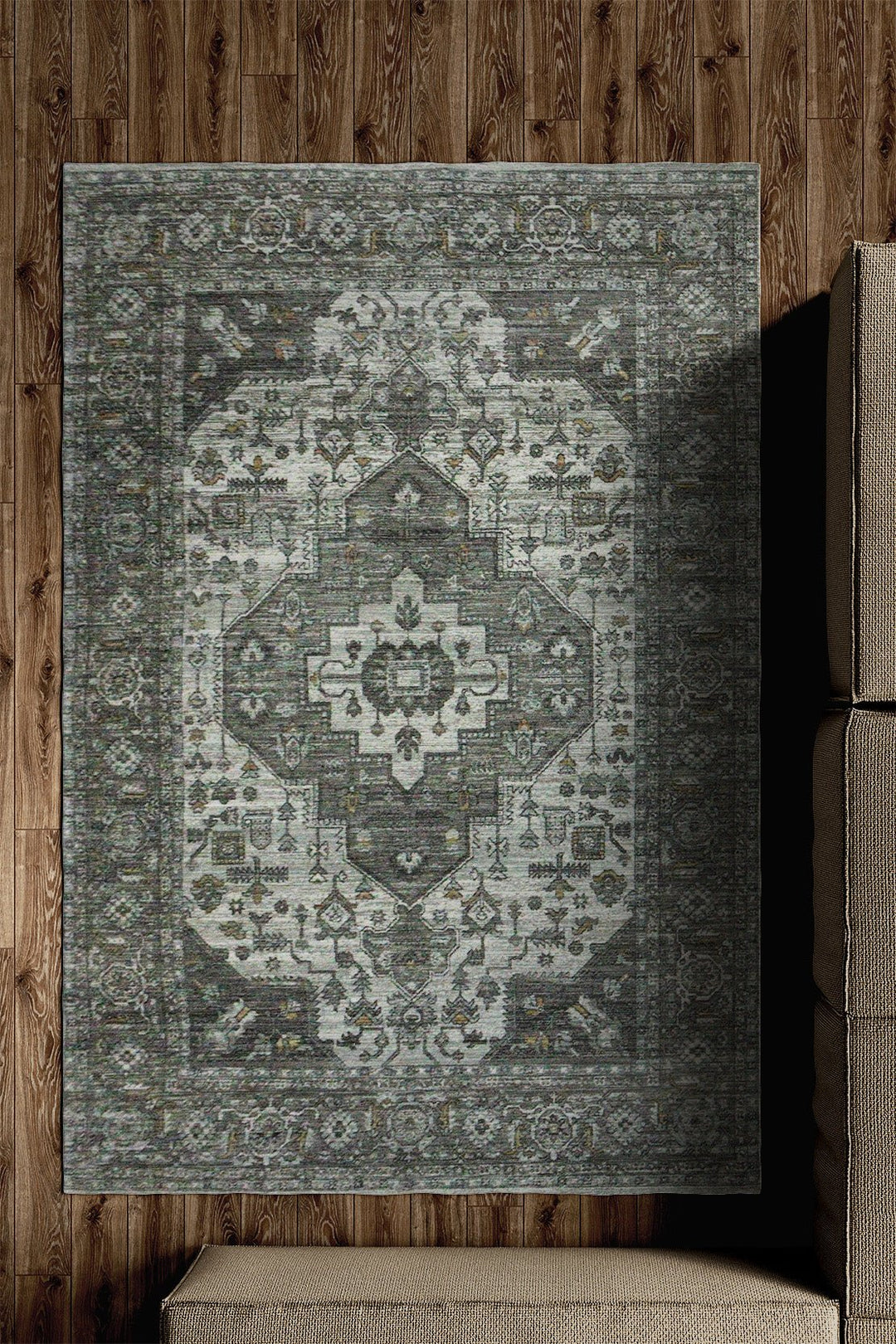 Turkish Modern Festival Plus Rug - Cream & Gray - 5.2 x 7.7 FT - Sleek And Minimalist For Chic Interiors - V Surfaces