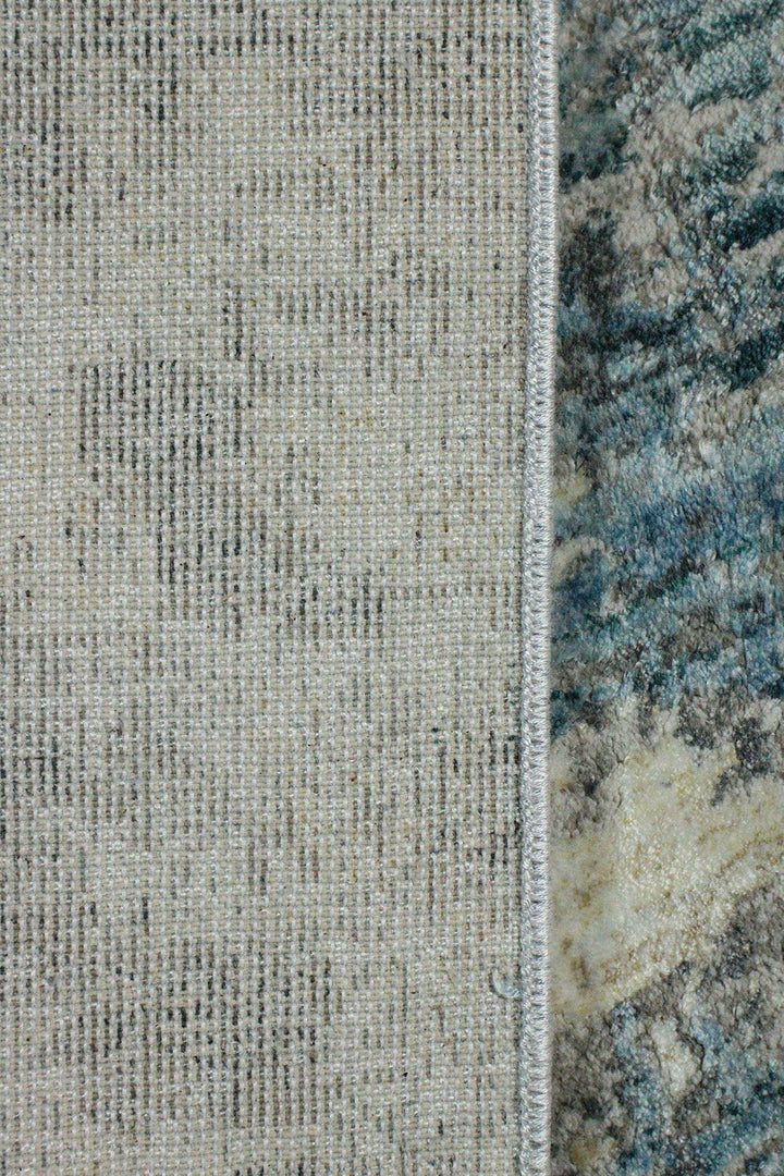 Turkish Modern Festival Viscos Rug - 2.6 x 3.9 FT - Beige & Blue - Sleek and Minimalist for Chic Interiors - V Surfaces