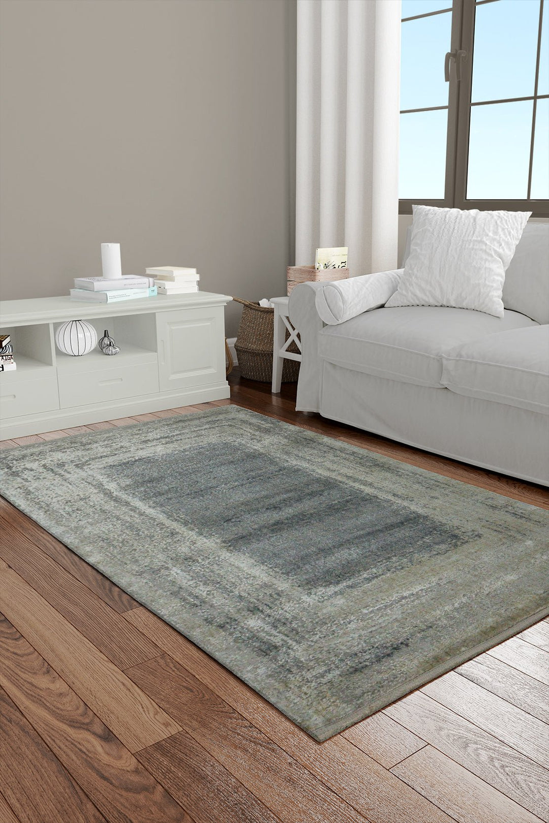 Turkish Modern Festival Viscos Rug - 2.6 x 3.9 FT - Gray - Sleek and Minimalist for Chic Interiors - V Surfaces