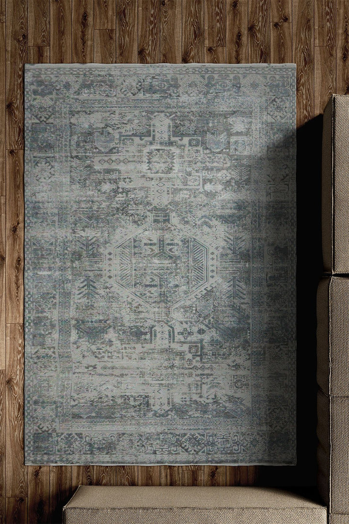 Turkish Modern Festival Viscos Rug - Gray - 5.2 x 7.5 FT - Sleek And Minimalist For Chic Interiors - V Surfaces