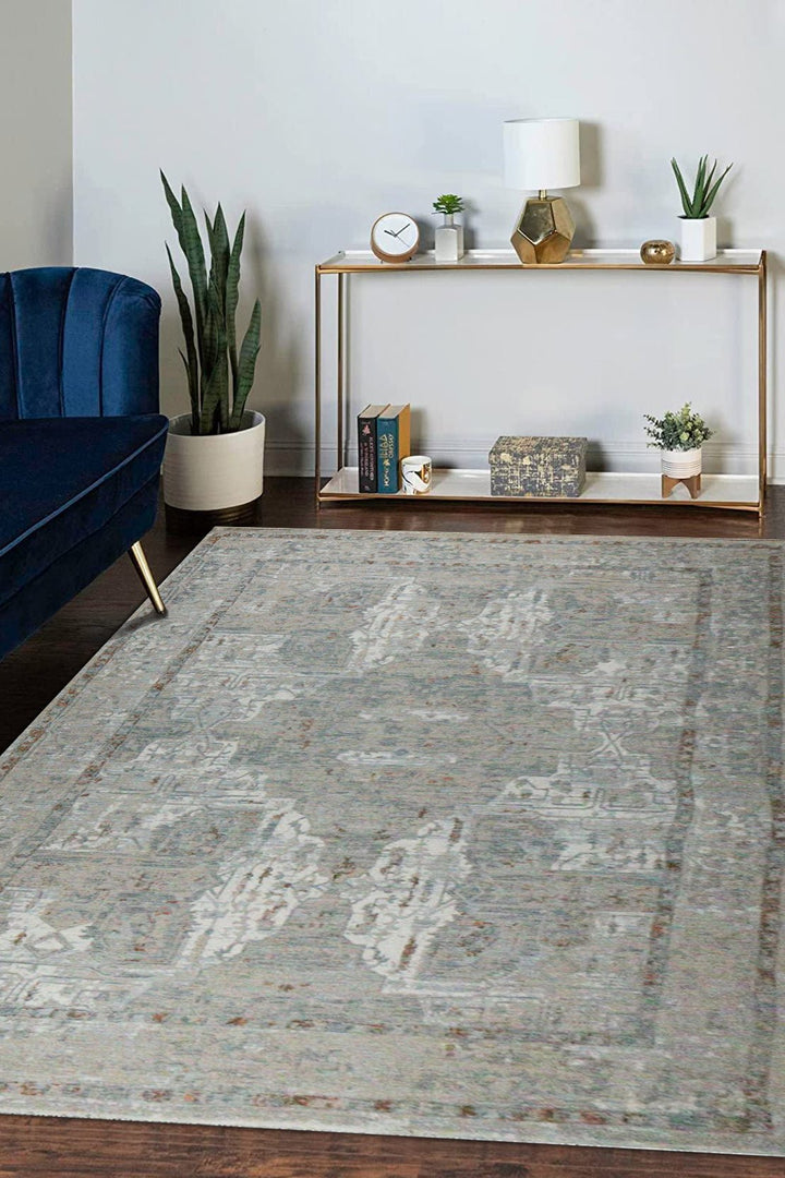 Turkish Modern Festival Viscos Rug - Gray - 6.5 x 9.3 FT - Sleek And Minimalist For Chic Interiors - V Surfaces