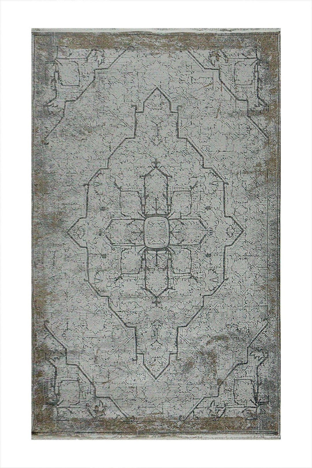 Turkish Modern Festival Viscos Rug - Gray & Brown - 5.2 x 7.5 FT - Sleek And Minimalist For Chic Interiors - V Surfaces