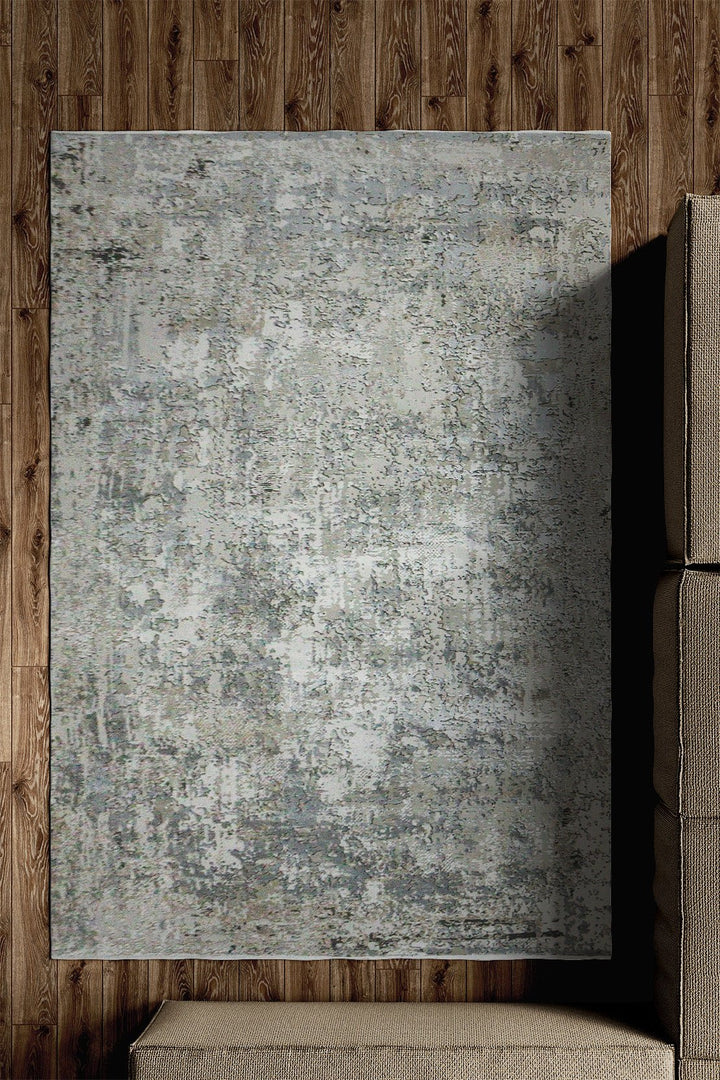 Turkish Modern Festival Viscos Rug - White & Gray - 5.2 x 7.5 FT - Sleek And Minimalist For Chic Interiors - V Surfaces