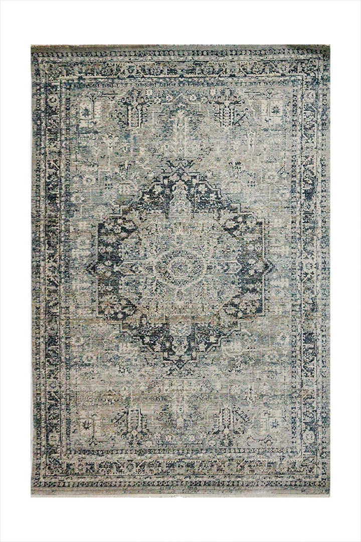 Turkish Modern Festival Viscose Rug - Blue - 3.9 X 5.5 Ft- Sleek And Minimalist For Chic Interiors - V Surfaces