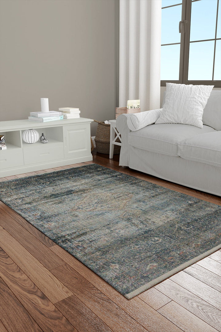 Turkish Modern Festival Viscose Rug - L Blue - 2.6 X 3.9 Ft- Sleek And Minimalist For Chic Interiors - V Surfaces