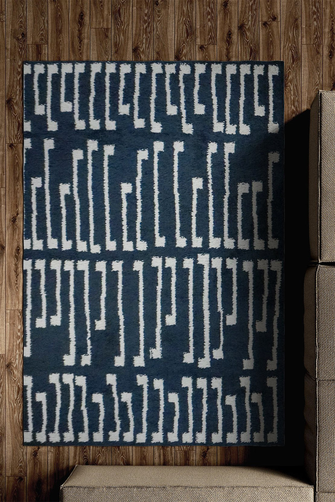 Turkish Modern Festival WD Rug - 5.2 x 7.5 FT - Blue and Cream - Sleek and Minimalist for Chic Interiors - V Surfaces