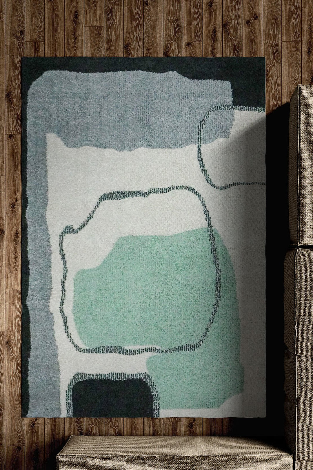 Turkish Modern Festival WD Rug - 5.2 x 7.5 FT - Cream and Green - Sleek and Minimalist for Chic Interiors - V Surfaces