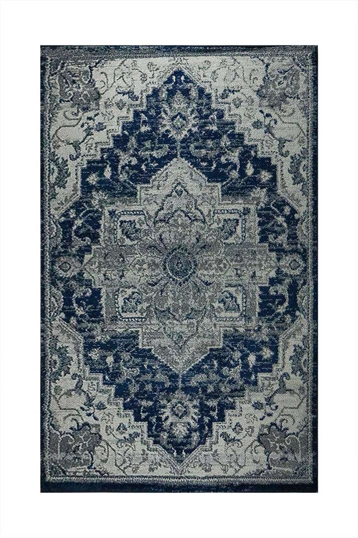 Turkish Modern Festival WD Rug - 5.3 x 7.5 FT - Blue and Cream - Sleek and Minimalist for Chic Interiors - V Surfaces