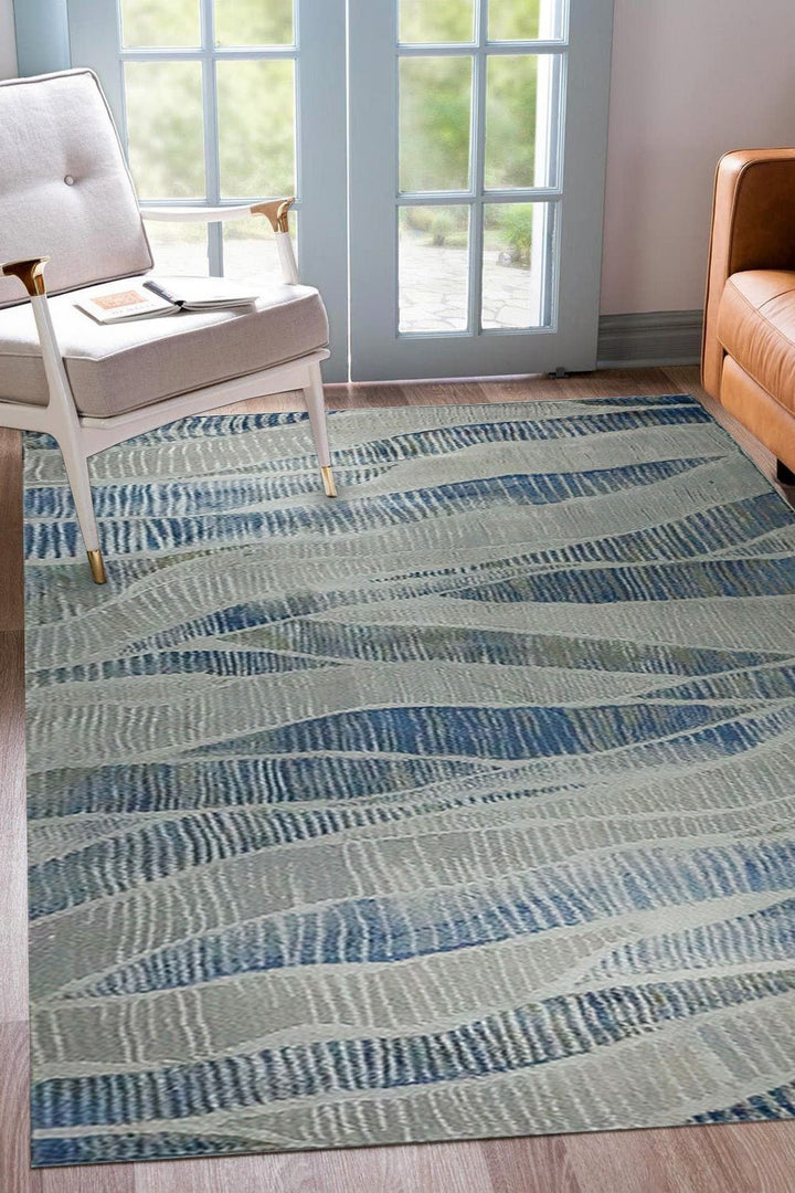 Turkish Modern Festival WD Rug - 5.3 x 7.5 FT - Blue and Gray - Sleek and Minimalist for Chic Interiors - V Surfaces