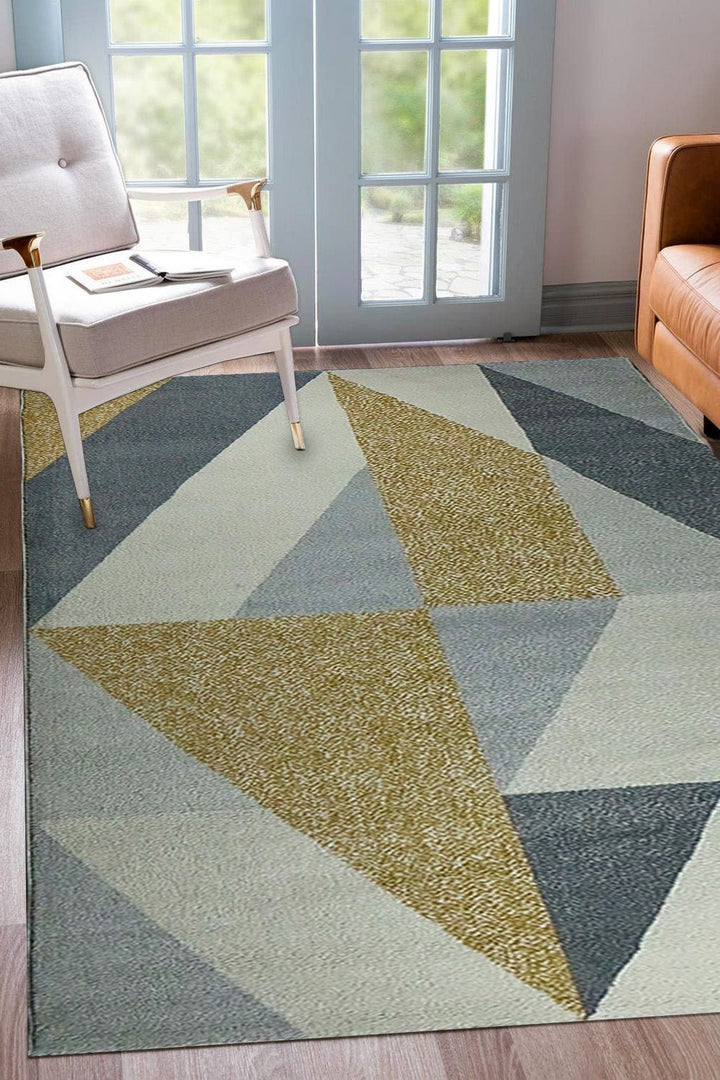 Turkish Modern Festival WD Rug - 5.3 x 7.5 FT - Golden and Gray - Sleek and Minimalist for Chic Interiors - V Surfaces