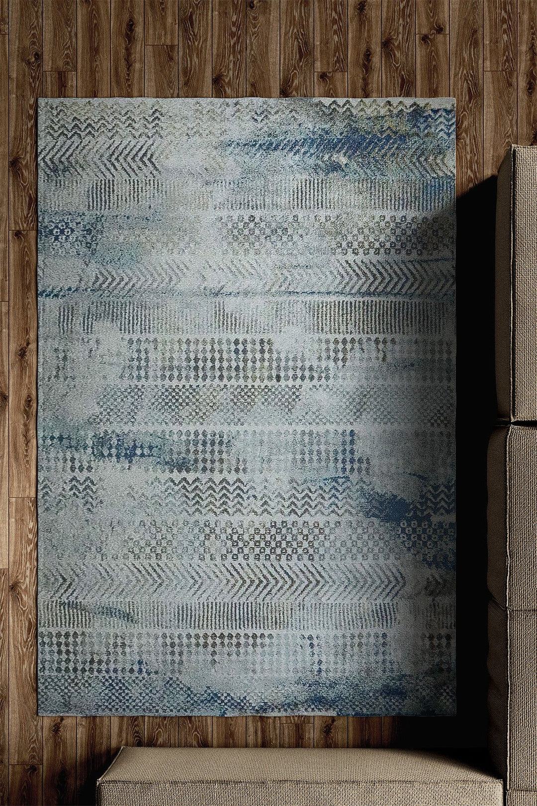 Turkish Modern Festival WD Rug - 5.3 x 7.5 FT - Gray and Blue - Sleek and Minimalist for Chic Interiors - V Surfaces