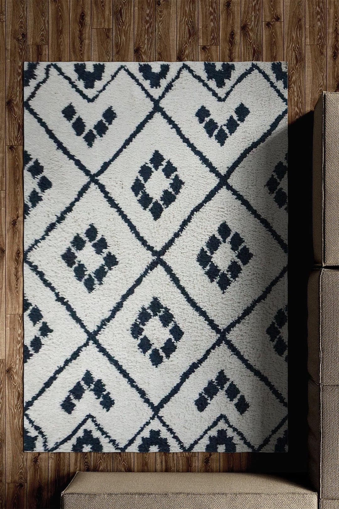 Turkish Modern Festival WD Shaggy Rug - 5.2 x 7.5 FT - Blue and Cream - Sleek and Minimalist for Chic Interiors - V Surfaces