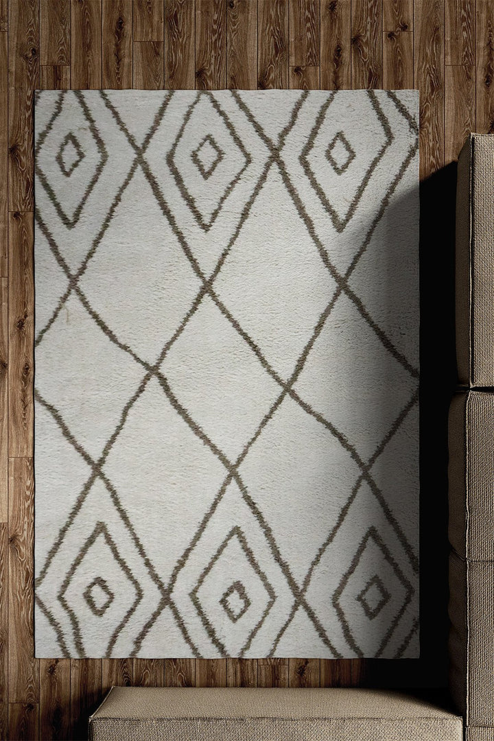 Turkish Modern Festival WD Shaggy Rug - 5.2 x 7.5 FT - Cream - Sleek and Minimalist for Chic Interiors - V Surfaces