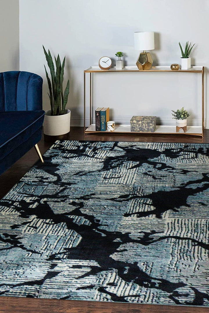 Turkish Modern Fusion Rug - Blue - 6.5 x 9.5 FT - Superior Elegant Rug for Living Room - V Surfaces