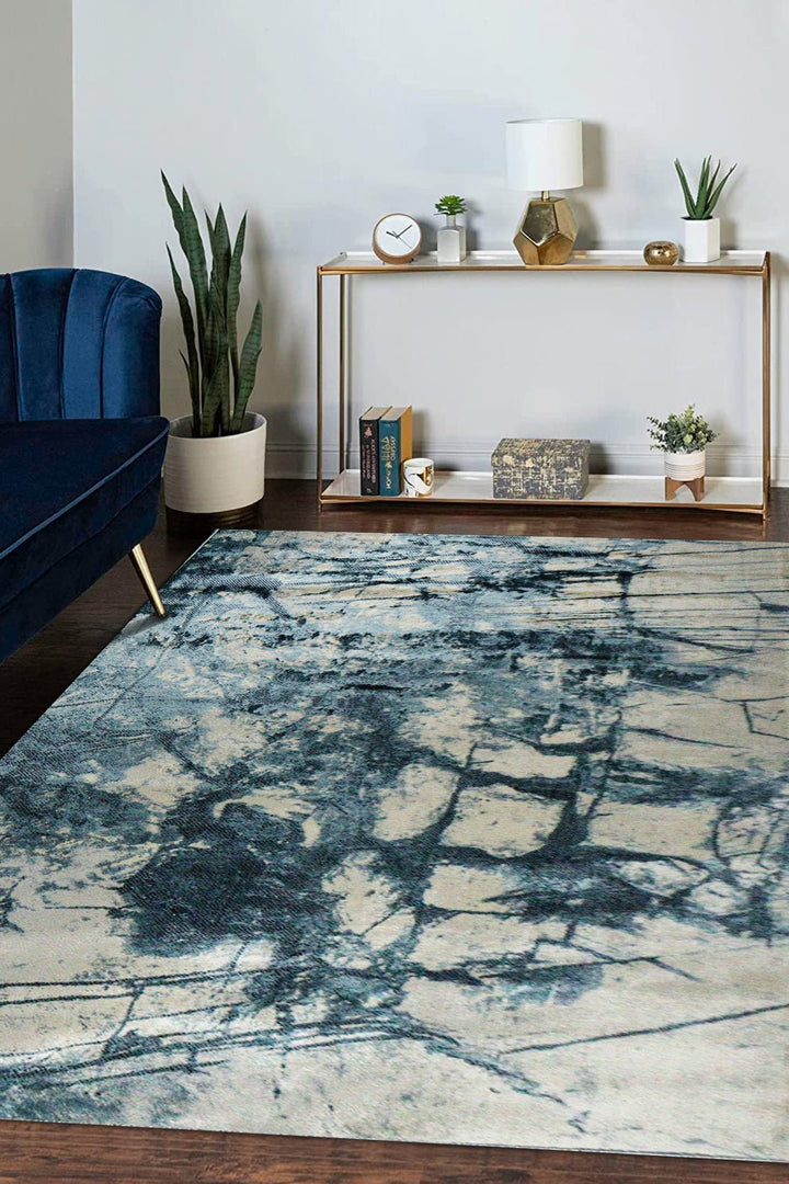 Turkish Modern Fusion Rug - Blue - 6.5 x 9.5 FT - Superior Elegant Rug for Living Room - V Surfaces