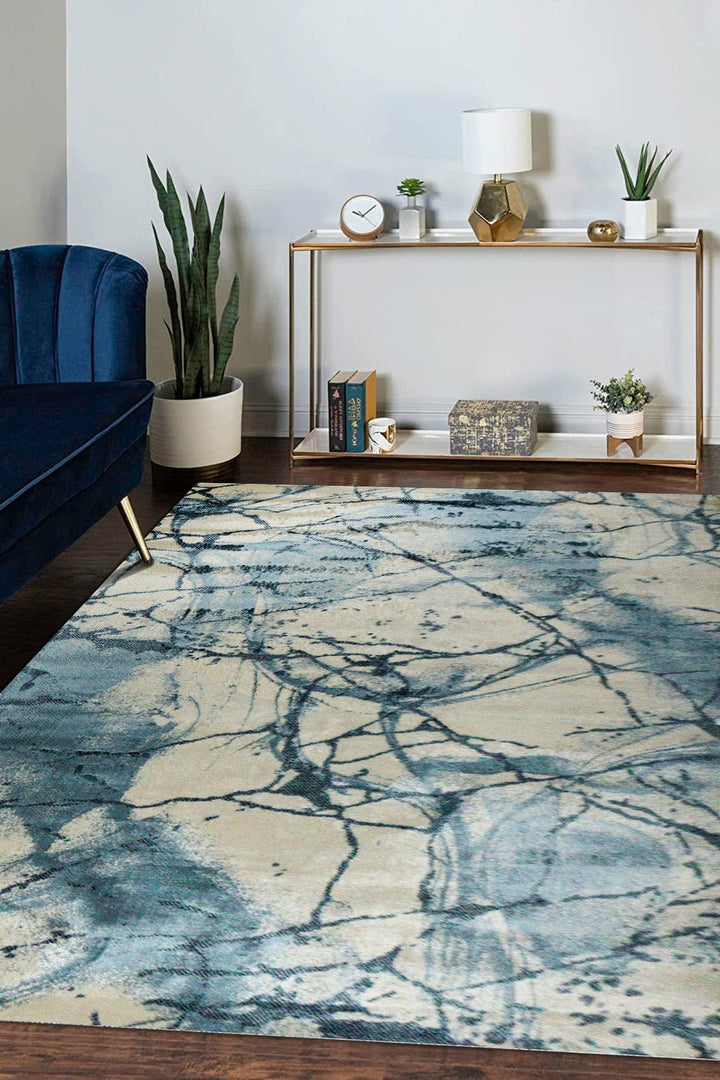 Turkish Modern Fusion Rug - Blue - 6.5 x 9.5 FT - Superior Elegant Rug for Living Room - V Surfaces