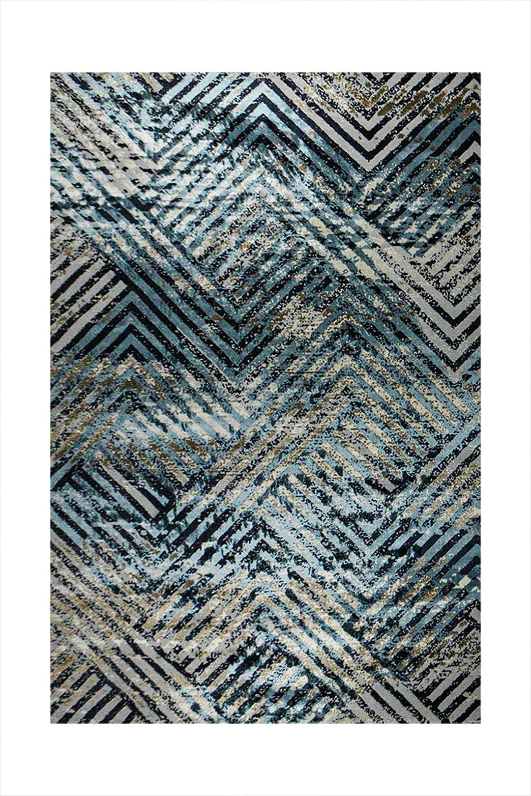 Turkish Modern Fusion Rug - Blue & L Brown - 6.5 x 9.5 FT - Superior Elegant Rug for Living Room - V Surfaces