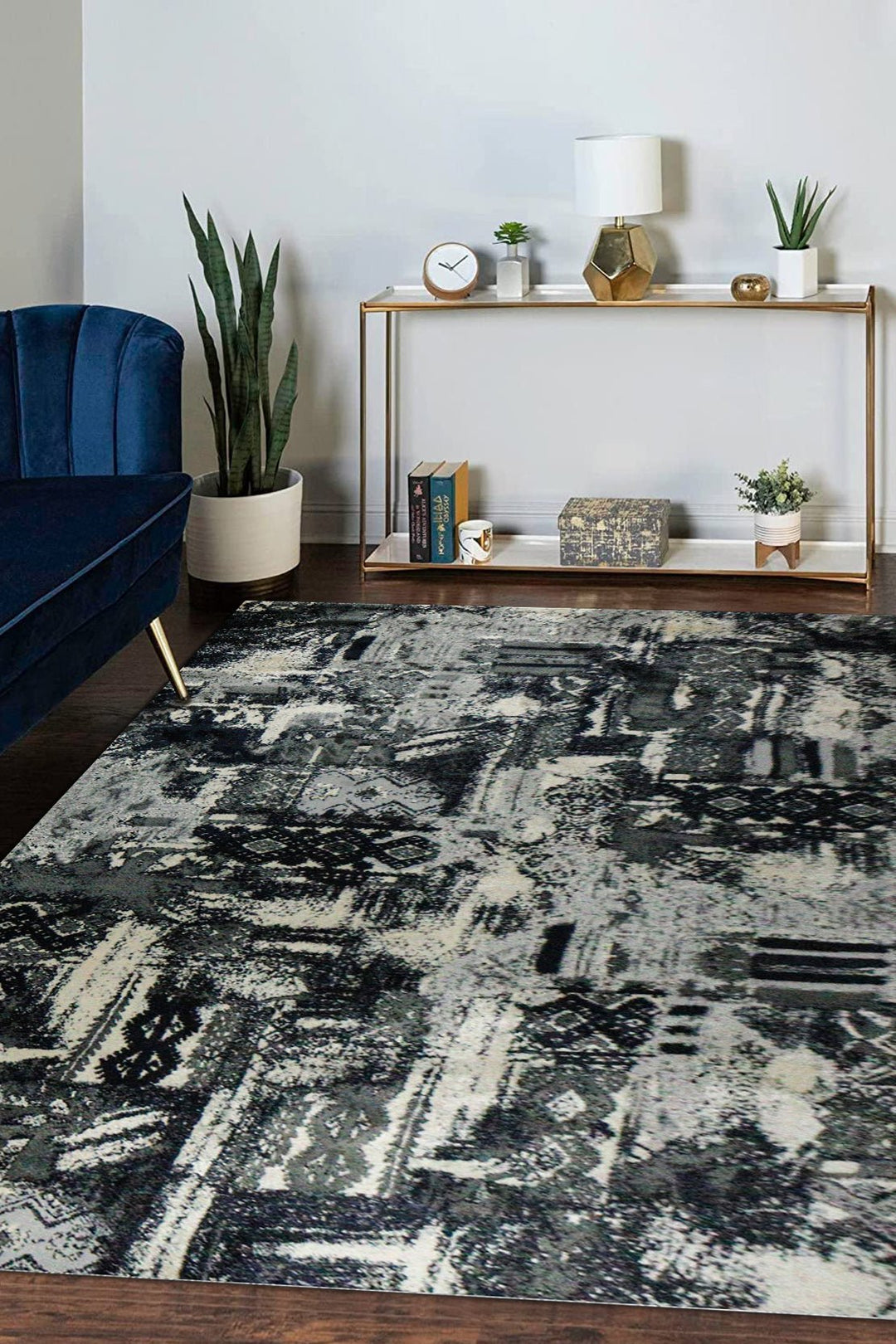 Turkish Modern Fusion Rug - D Gray - 6.5 x 9.5 FT - Superior Elegant Rug for Living Room - V Surfaces