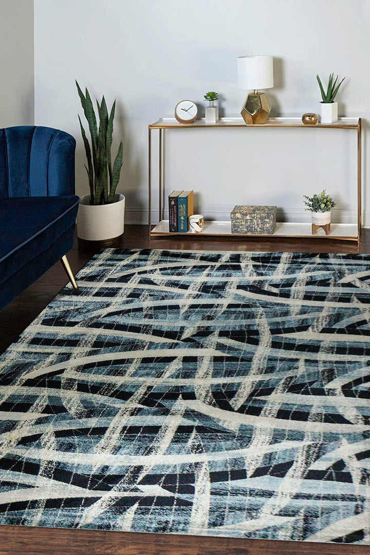 Turkish Modern Fusion Rug - D Navy - 6.5 x 9.5 FT - Superior Elegant Rug for Living Room - V Surfaces