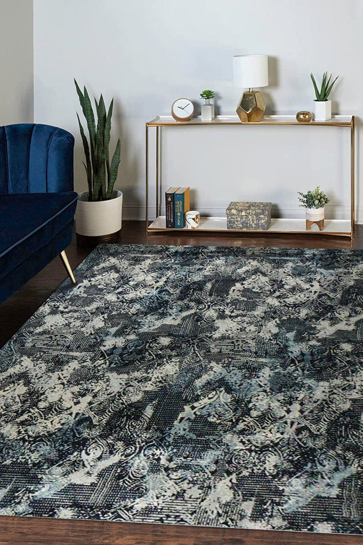 Turkish Modern Fusion Rug - D Navy - 6.5 x 9.5 FT - Superior Elegant Rug for Living Room - V Surfaces