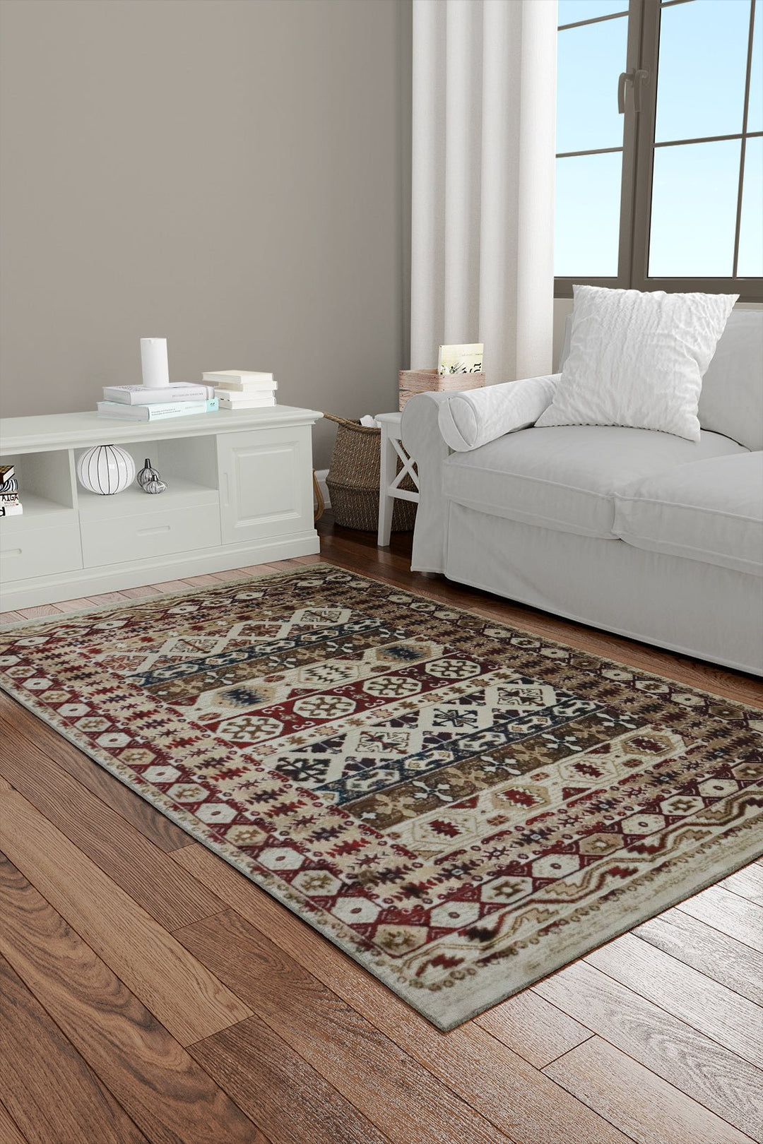 Turkish Modern Kazak Rug - Beige - 3.9 x 5.5 FT - Superior Comfort, Modern Style Accent Rugs - V Surfaces