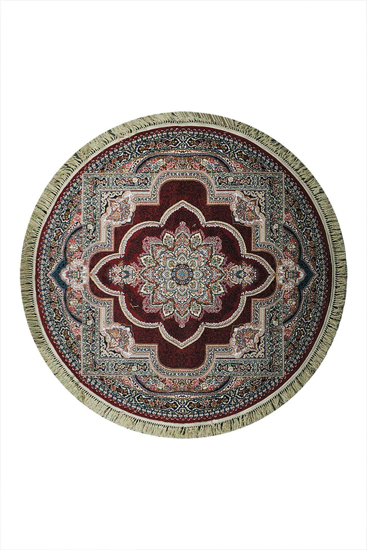 Turkish Modern Oriental Round Rug - Red - 6.5 x 6.5 FT - Sleek and Minimalist for Chic Interiors - V Surfaces