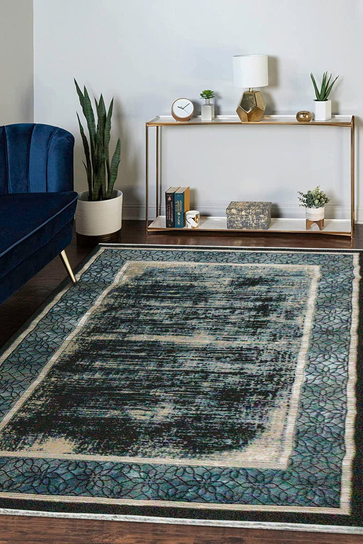 Turkish Modern Vk-Gem Rug - Black - 6.5 X 9.5 Ft- Sleek And Minimalist For Chic Interiors - V Surfaces