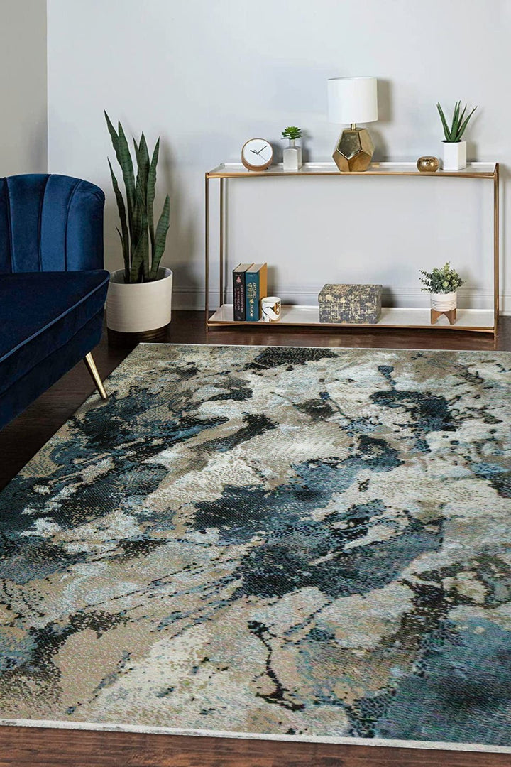 Turkish Modern Vk-Gem Rug - Blue - 6.5 X 9.5 Ft- Sleek And Minimalist For Chic Interiors - V Surfaces