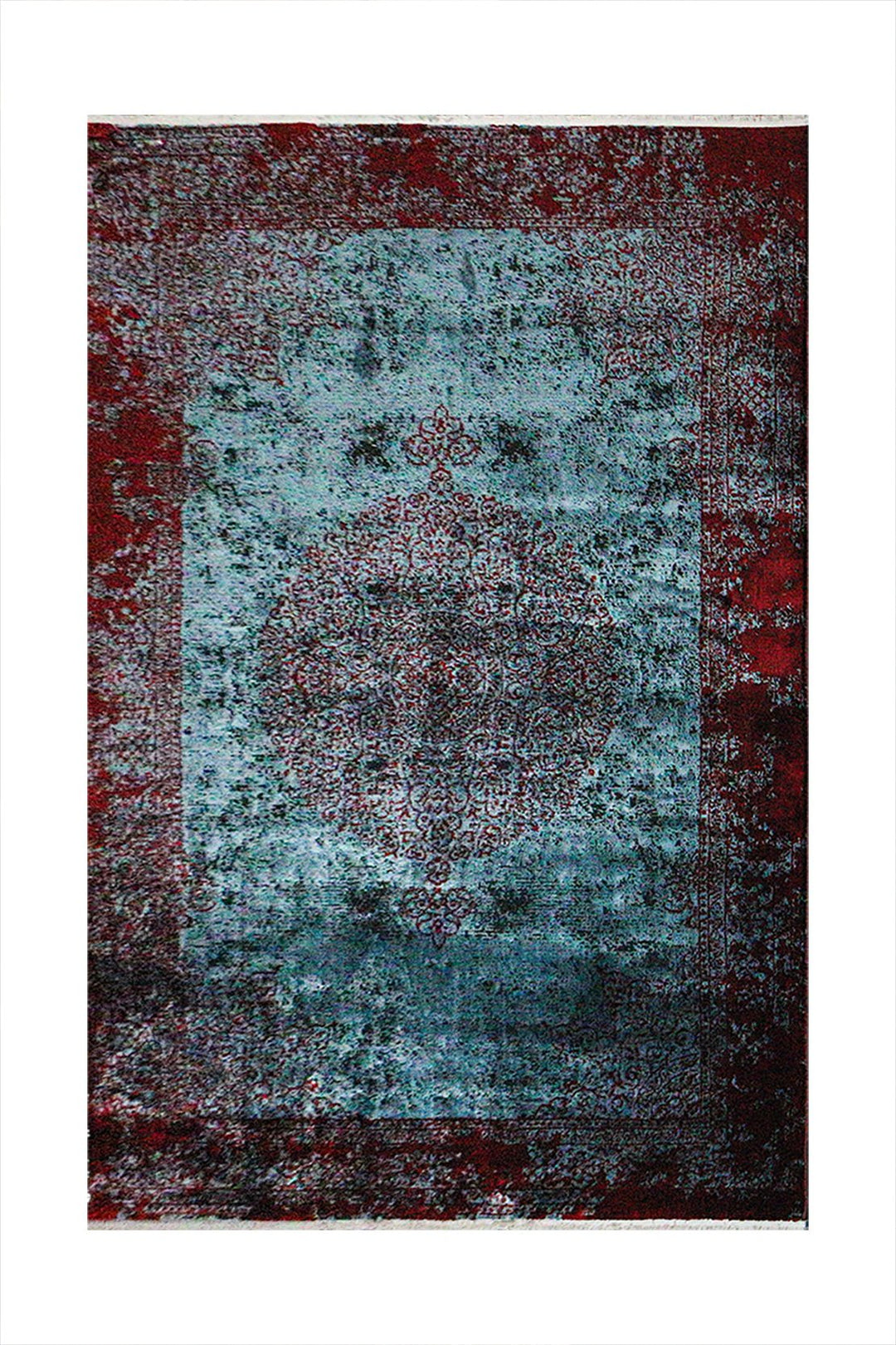 Turkish Modern Vk-Gem Rug - Blue & Red - 6.5 x 9.5 FT- Sleek and Minimalist for Chic Interiors - V Surfaces