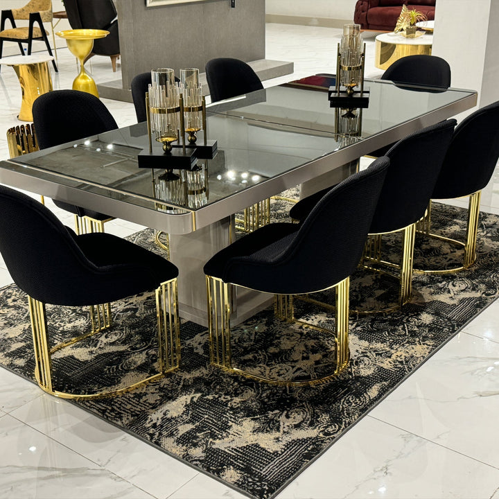 Turkish Napoli Dining Table with Fabric Chairs, 9 - Pcs Set - V Surfaces