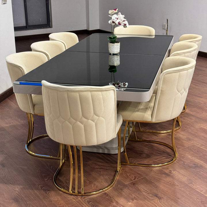 Turkish Napoli Dining Table with Fabric Chairs, (Dining Table + 8 Chairs) - V Surfaces