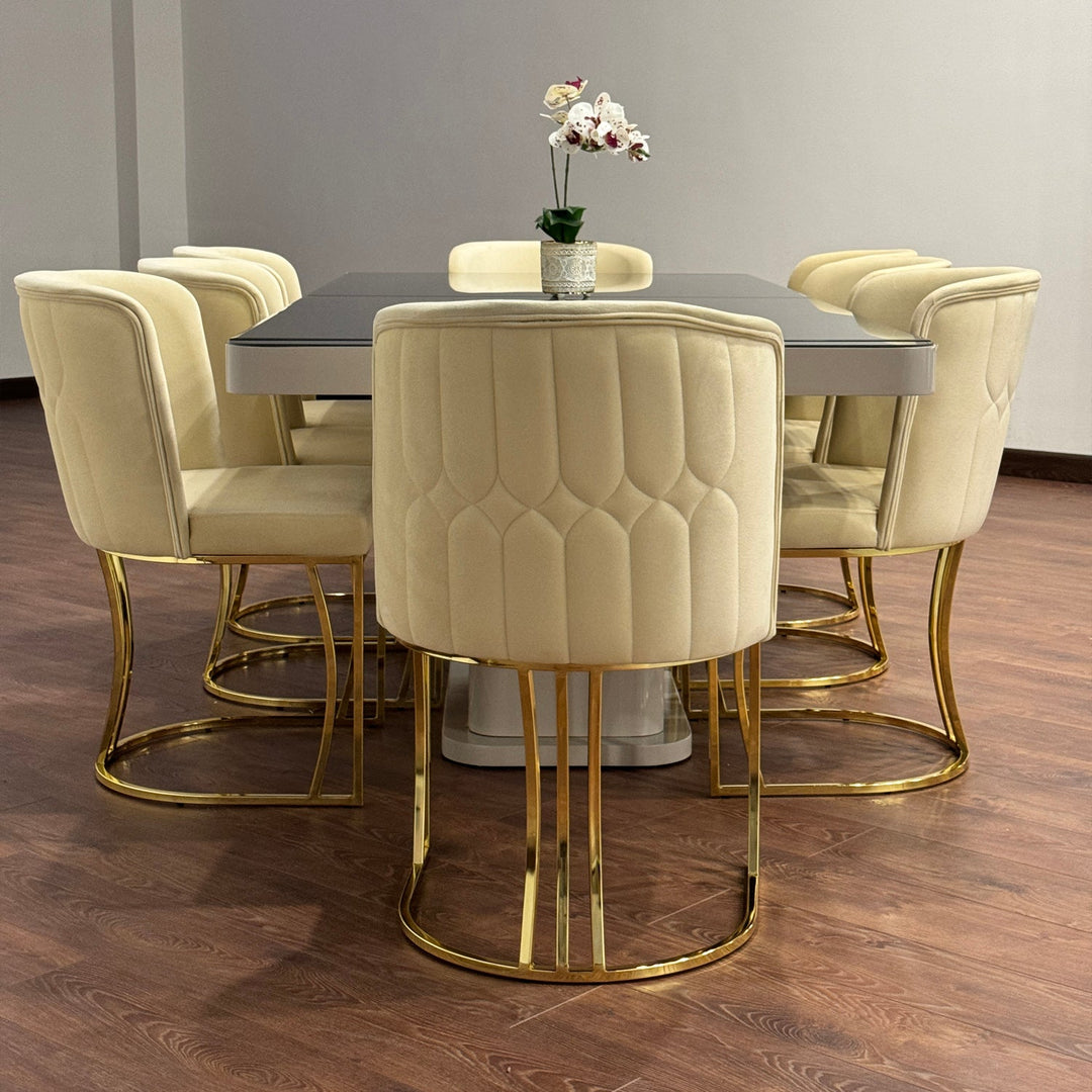 Turkish Napoli Dining Table with Fabric Chairs, (Dining Table + 8 Chairs) - V Surfaces