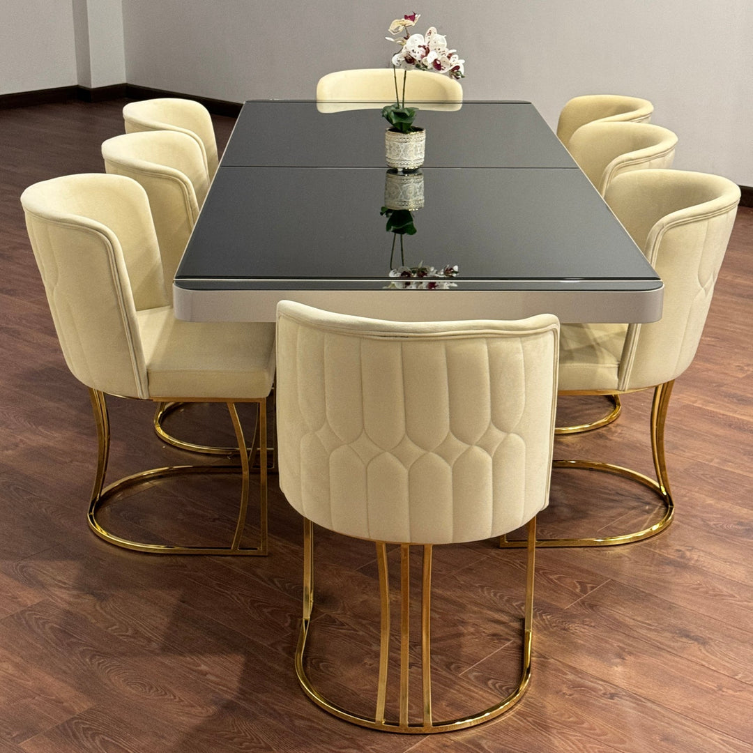 Turkish Napoli Dining Table with Fabric Chairs, (Dining Table + 8 Chairs) - V Surfaces