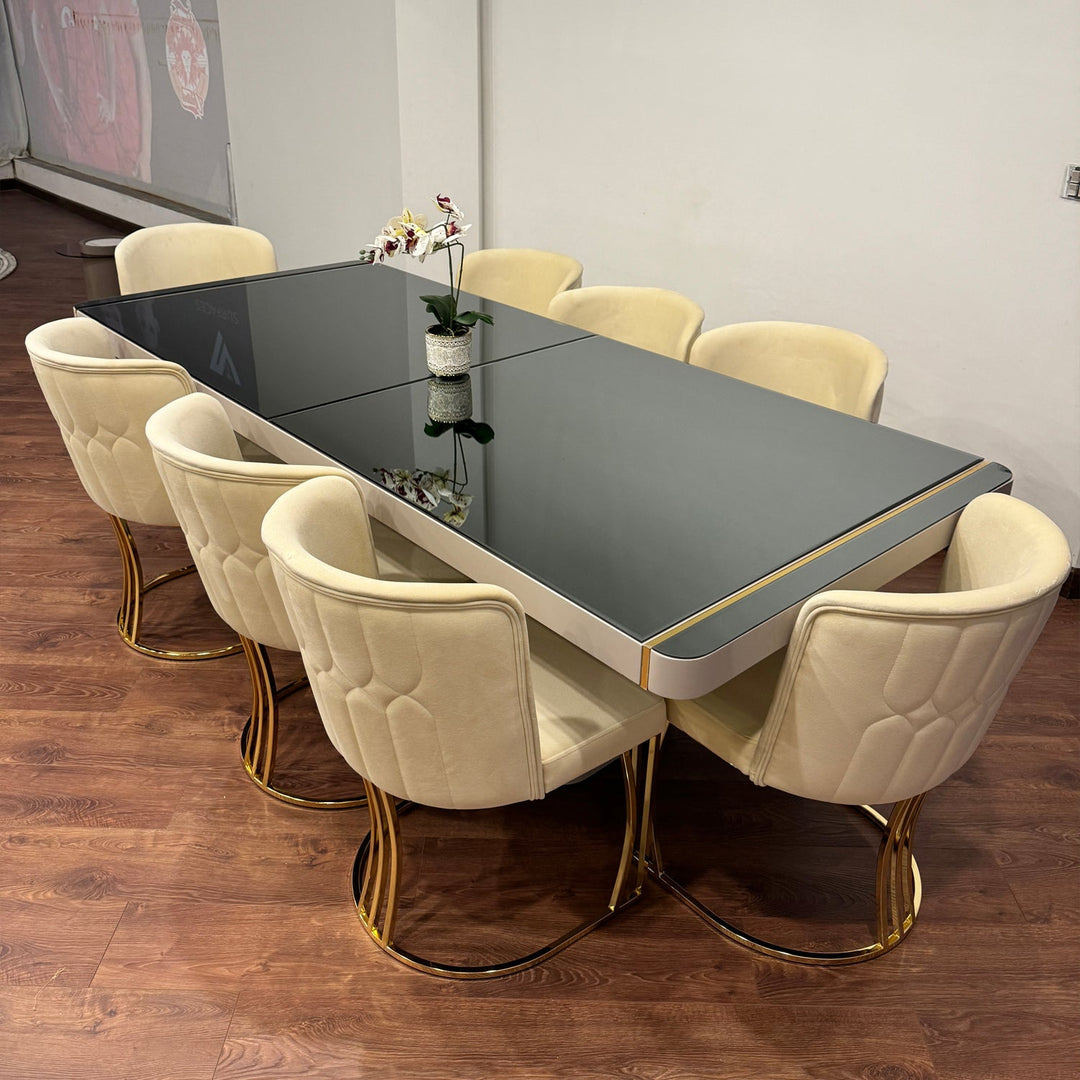 Turkish Napoli Dining Table with Fabric Chairs, (Dining Table + 8 Chairs) - V Surfaces