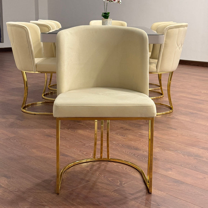 Turkish Napoli Dining Table with Fabric Chairs, (Dining Table + 8 Chairs) - V Surfaces