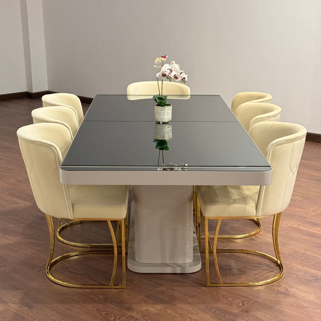 Turkish Napoli Dining Table with Fabric Chairs, (Dining Table + 8 Chairs) - V Surfaces