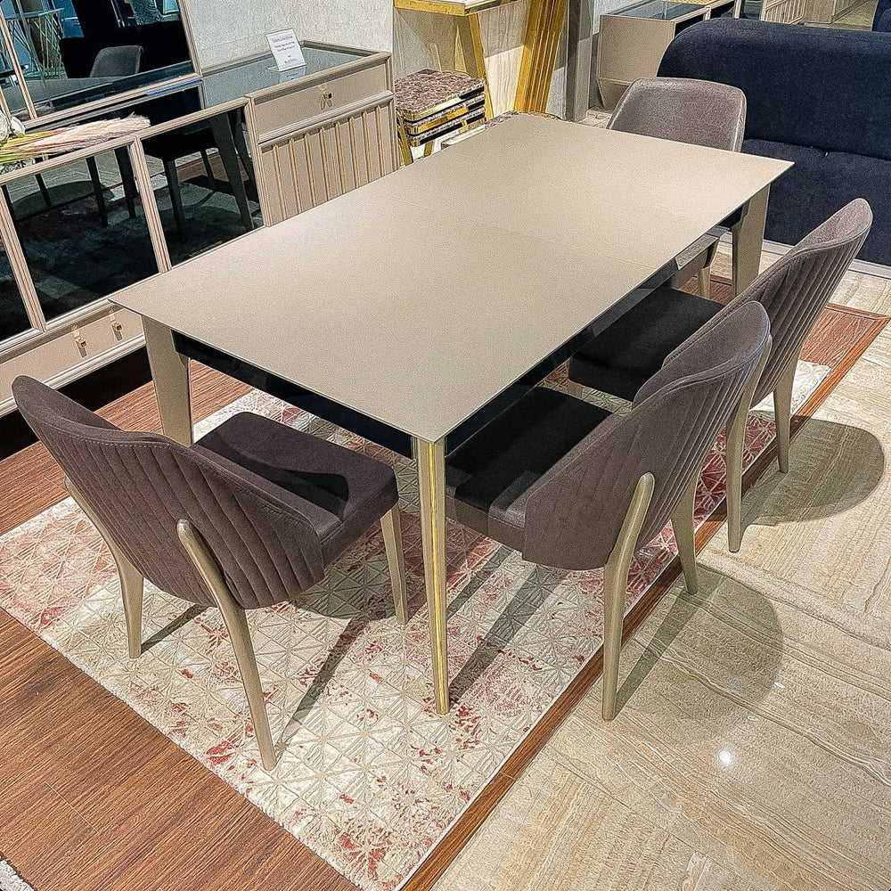 Turkish Pera Dining Table with Fabric Chairs, (Dining Table + 6 Chairs) - V Surfaces