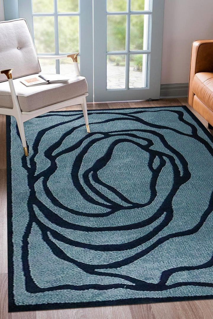 Turkish Plush and Soft Festival WD Shaggy Rug -5.3 x 7.5 FT - Blue and Black - Fluffy Furry Floor Decor Shaggy Rug - V Surfaces