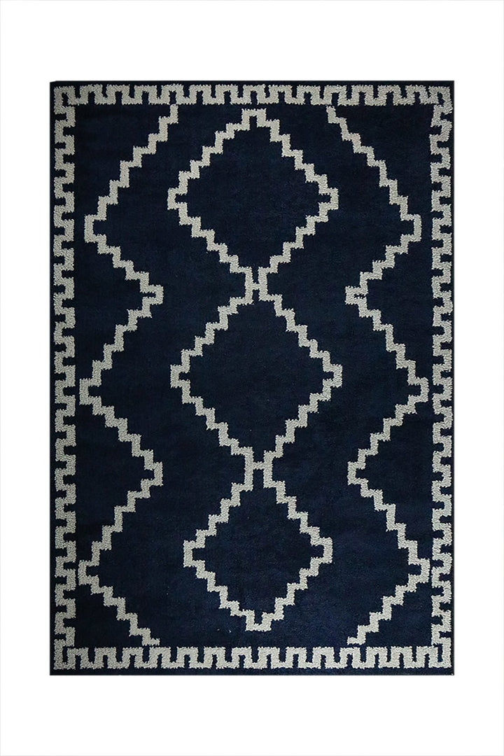 Turkish Plush and Soft Festival WD Shaggy Rug -5.3 x 7.5 FT - Blue and Cream - Fluffy Furry Floor Decor Shaggy Rug - V Surfaces