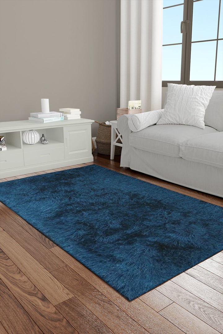 Turkish Plush and Soft Heaven Shaggy Rug - Blue - 2.6 x 4.9 FT - Fluffy Furry Floor Decor Rug Heaven Shaggy - V Surfaces