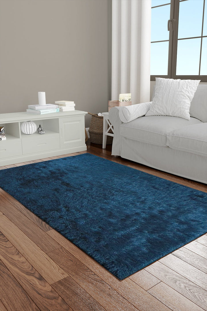 Turkish Plush and Soft Heaven Shaggy Rug - Blue - 3.9 x 5.5 FT - Fluffy Furry Floor Decor Rug Heaven Shaggy - V Surfaces