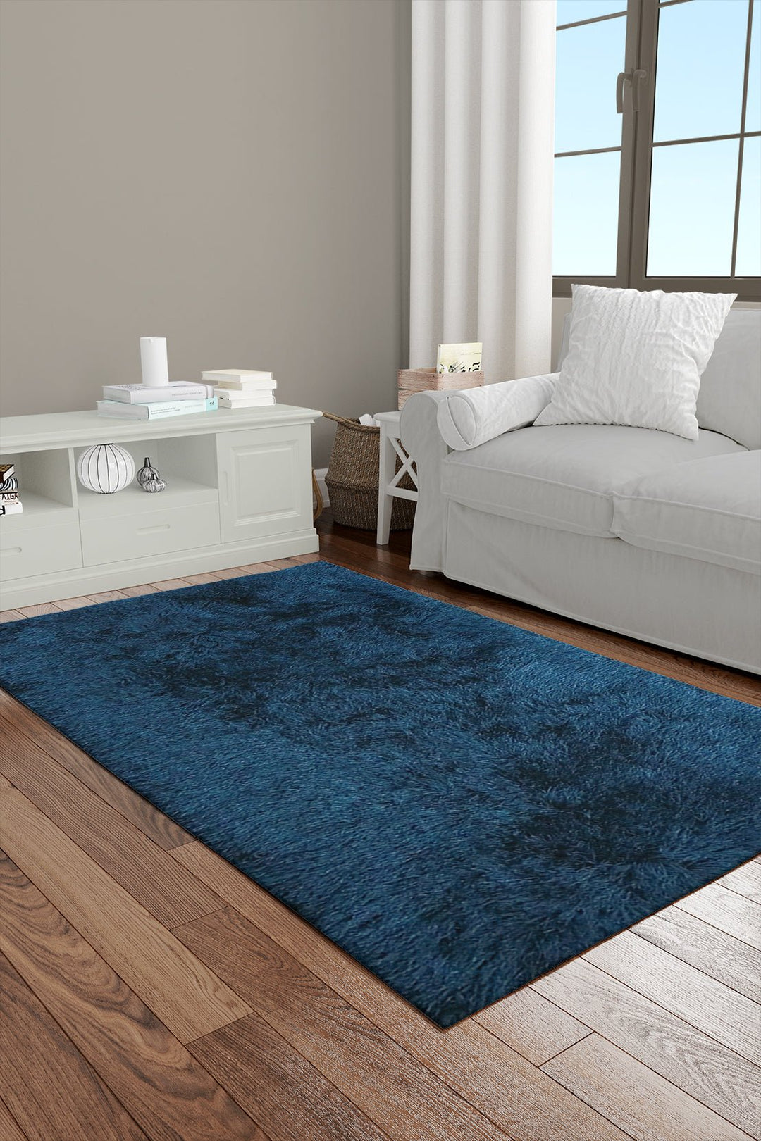 Turkish Plush and Soft Heaven Shaggy Rug - Blue - 6.5 x 9.3 FT - Fluffy Furry Floor Decor Rug Heaven Shaggy - V Surfaces