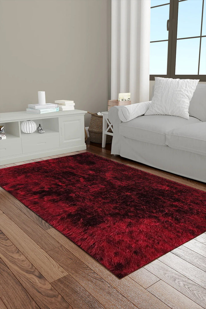 Turkish Plush and Soft Heaven Shaggy Rug - Maroon - 6.5 x 9.3 FT - Fluffy Furry Floor Decor Rug Heaven Shaggy - V Surfaces